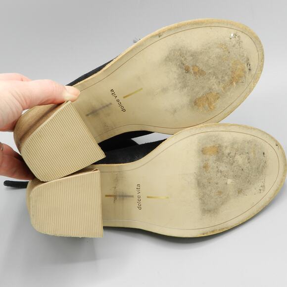 Dolce Vita Black Suede Slingback‎ Booties Size 7.5 Block Heel Ankle Zip - Picture 9 of 11